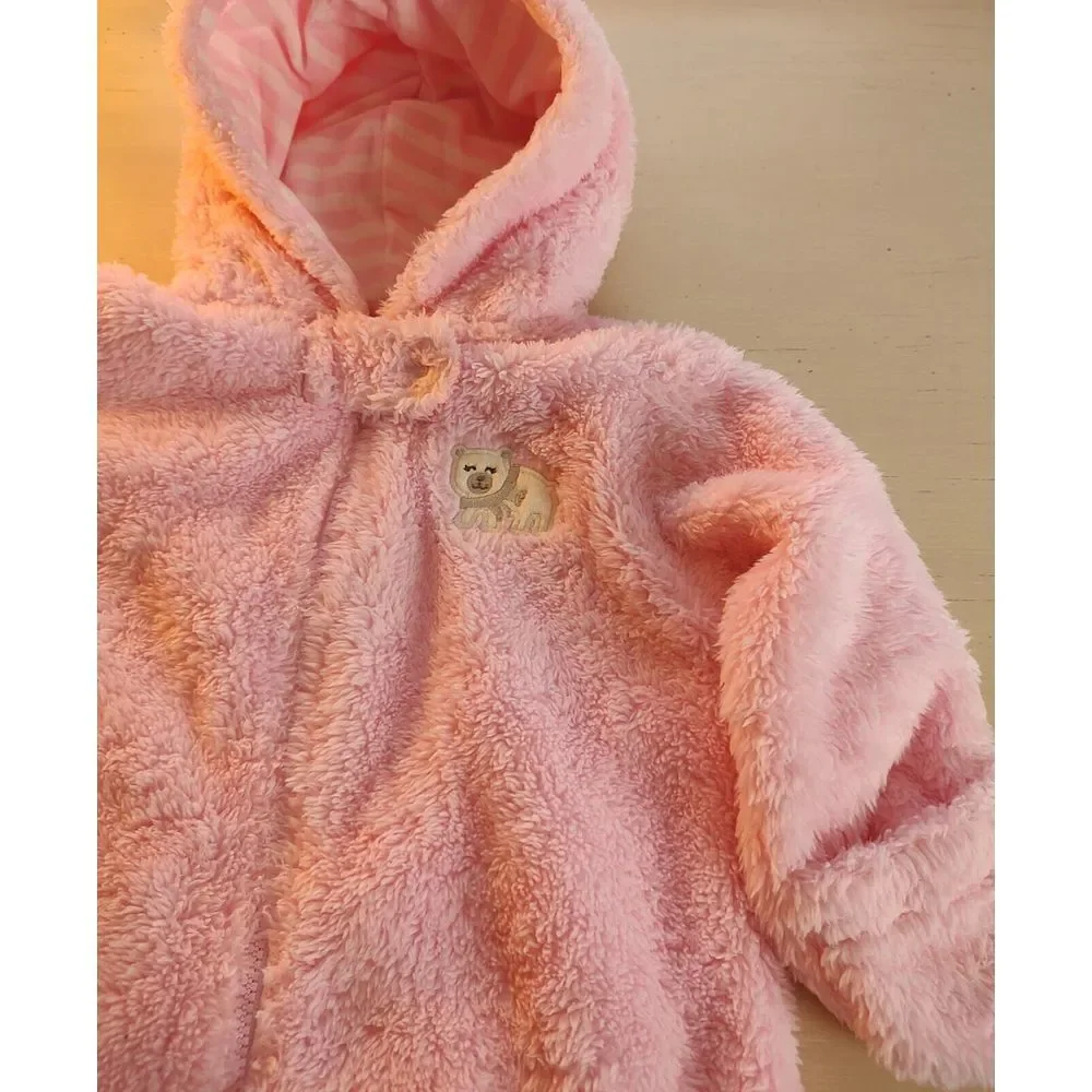 Carters Baby Girl Pink Fleece Hooded Pram Suit Bear Ears Footed Bunting 6 Months